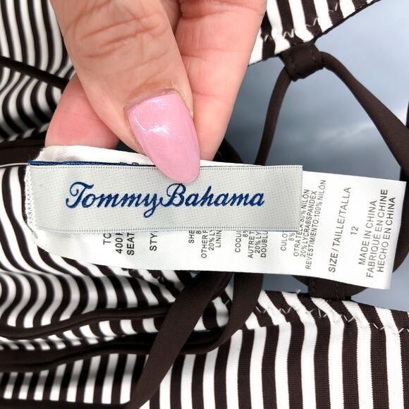 TOMMY BAHAMA Breaker Bay Reversible One-Piece Swimsuit 12 Brown Lace Back NWT - Picture 8 of 11